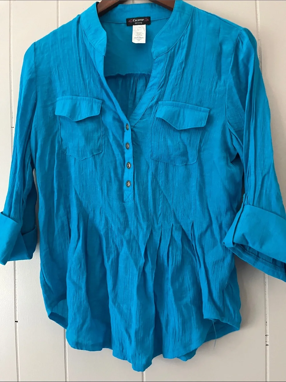 Alfani Women’s Turquoise Button-Front Blouse - Picture 2 of 8